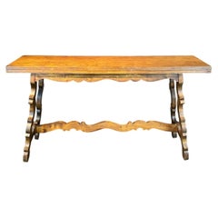 French Console Table or Dining Table with Carved Trestle Base and Folding Top