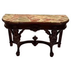 Beautiful Italian Carved Wood & Onyx Highly Carved Console Table