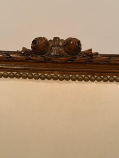 Beautiful French Carved Mahogany & White Suede Loveseat