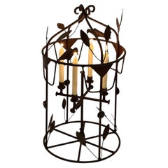 Whimsical Large Italian Iron Candle Lantern with Birds and Foliage