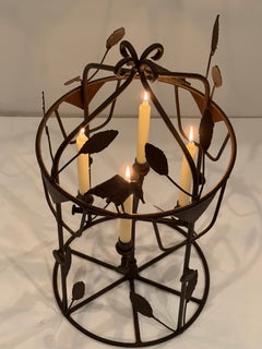 Whimsical Large Italian Iron Candle Lantern with Birds and Foliage