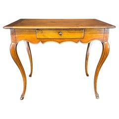 Antique French Louis XV Walnut Side Table with Cabriole Legs and Hoof Feet