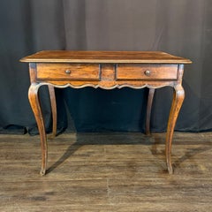 19th Century French Louis XV Walnut Writing Desk with Two Drawers