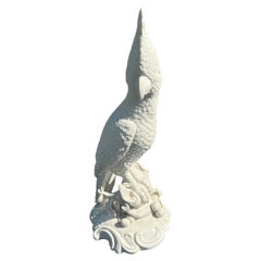 Striking White Ceramic Italian Cockatoo Bird Sculpture