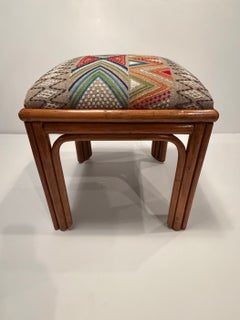 Great Looking Pair of Rattan and Upholstered Benches