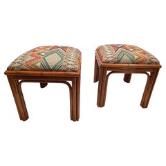 Great Looking Pair of Rattan and Upholstered Benches