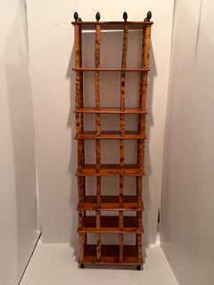 Beautiful Tall & Narrow Rattan Bamboo Etagere Bookshelf with Iron Finials