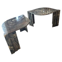 Glamorous Pair of “Eye” Cipollino Marble Midcentury Modern End Tables