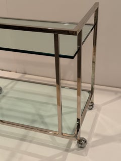 Stylish Chrome & Glass Two Tier Vintage Bar Cart on Casters