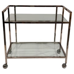 Stylish Chrome & Glass Two Tier Vintage Bar Cart on Casters