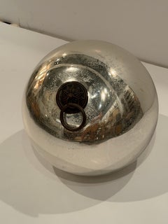 Very Large 19th Century Mercury Glass Kugel Sphere with Brass Ring