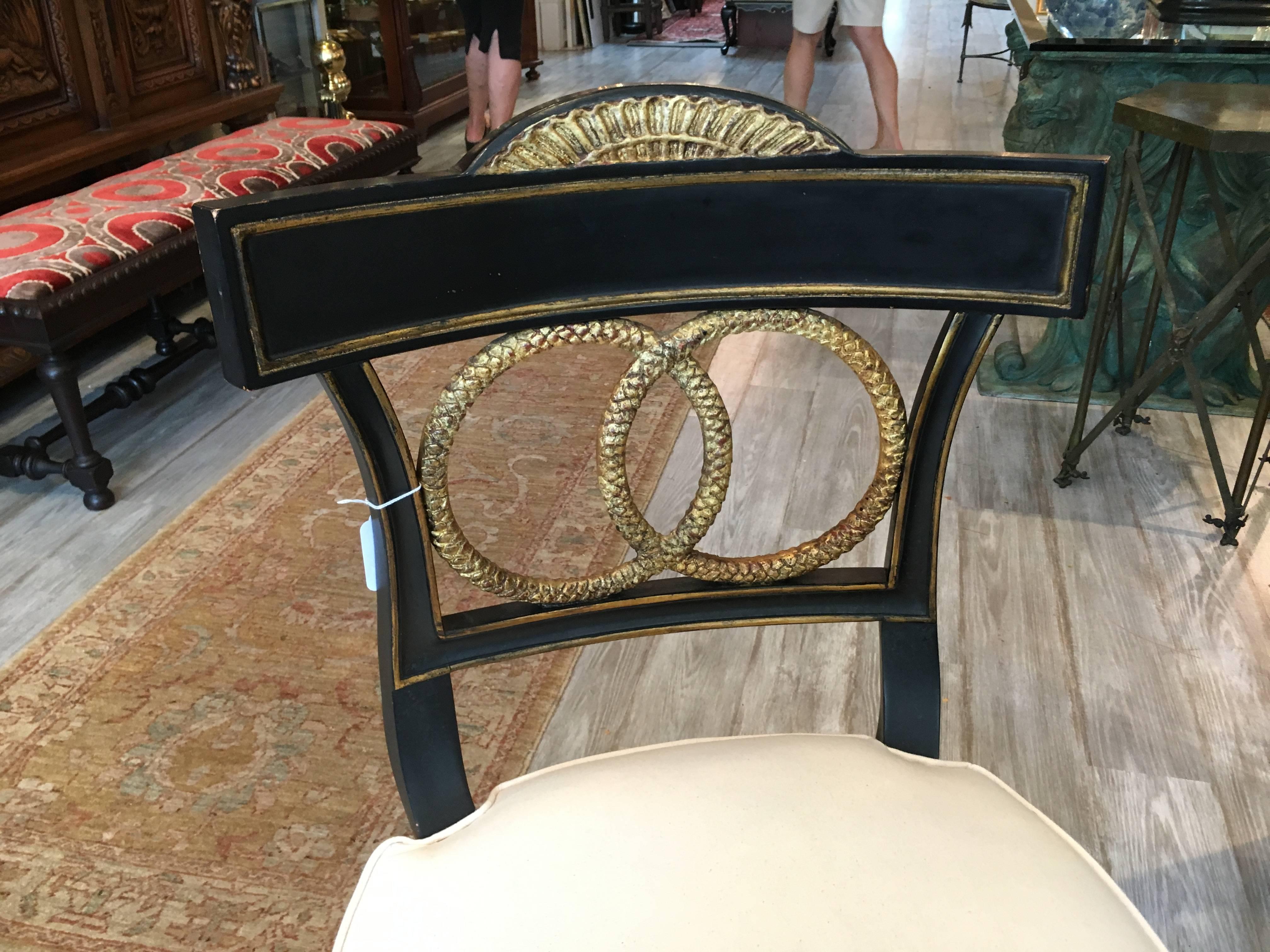 Elegant Ebonized and Gilt Hollywood Regency Chair 1
