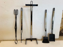 Midcentury Modern Iron and Brass Fireplace Tool Set