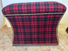 Handsome Plush Pair of Custom Ralph Lauren Plaid Storage Ottomans