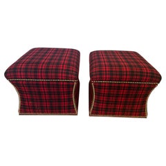 Handsome Plush Pair of Custom Ralph Lauren Plaid Storage Ottomans