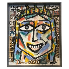 Une œuvre originale saisissante en techniques mixtes représentant la Statue de la Liberté, réalisée par Konstantin Bokov