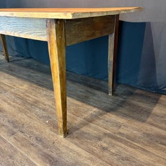 French Provincial Farmhouse Dining Table with Plank Top and Tapered Legs