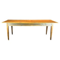 French Provincial Farmhouse Dining Table with Plank Top and Tapered Legs