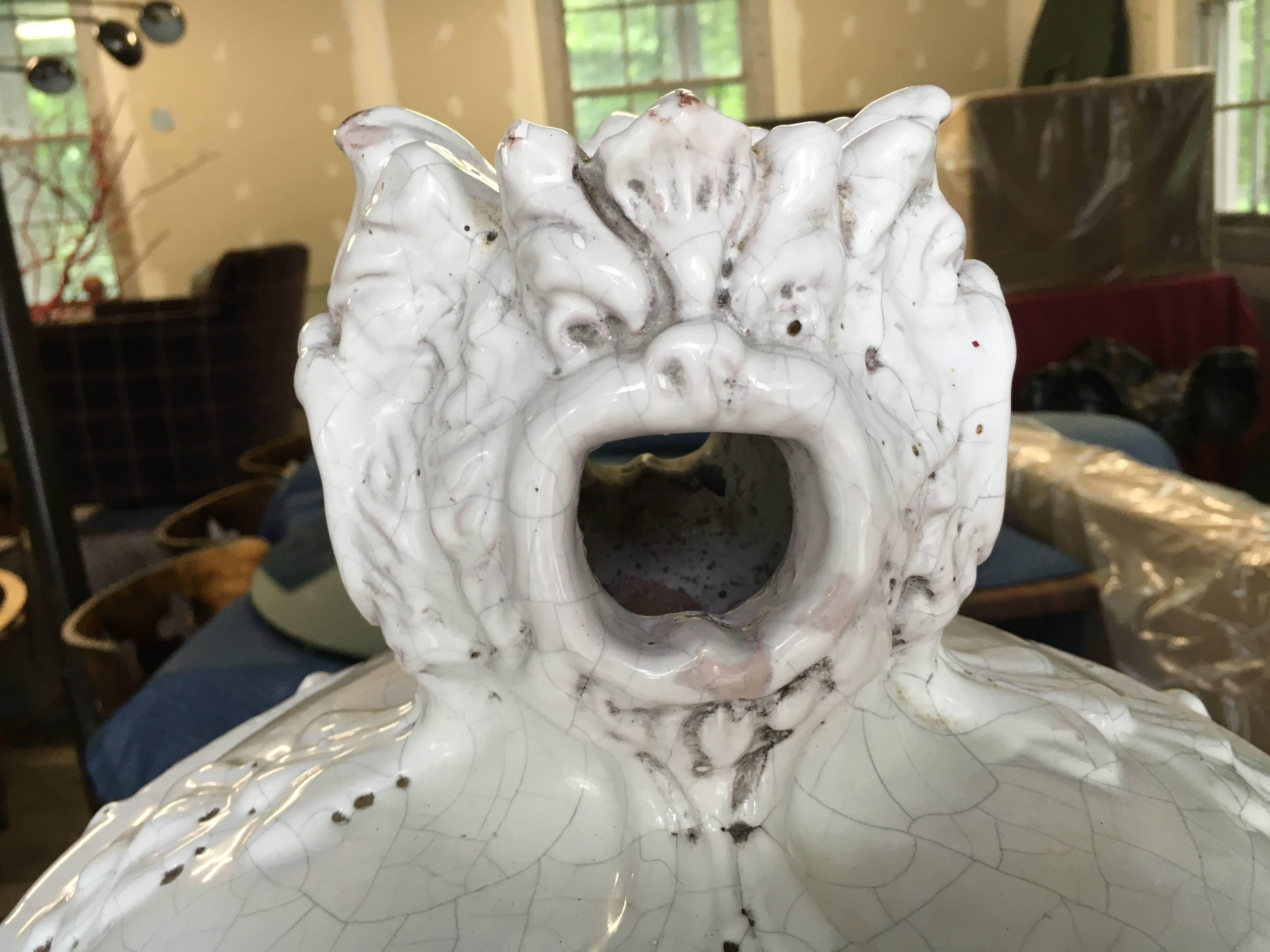 Ceramic Antique French White Faience Stove