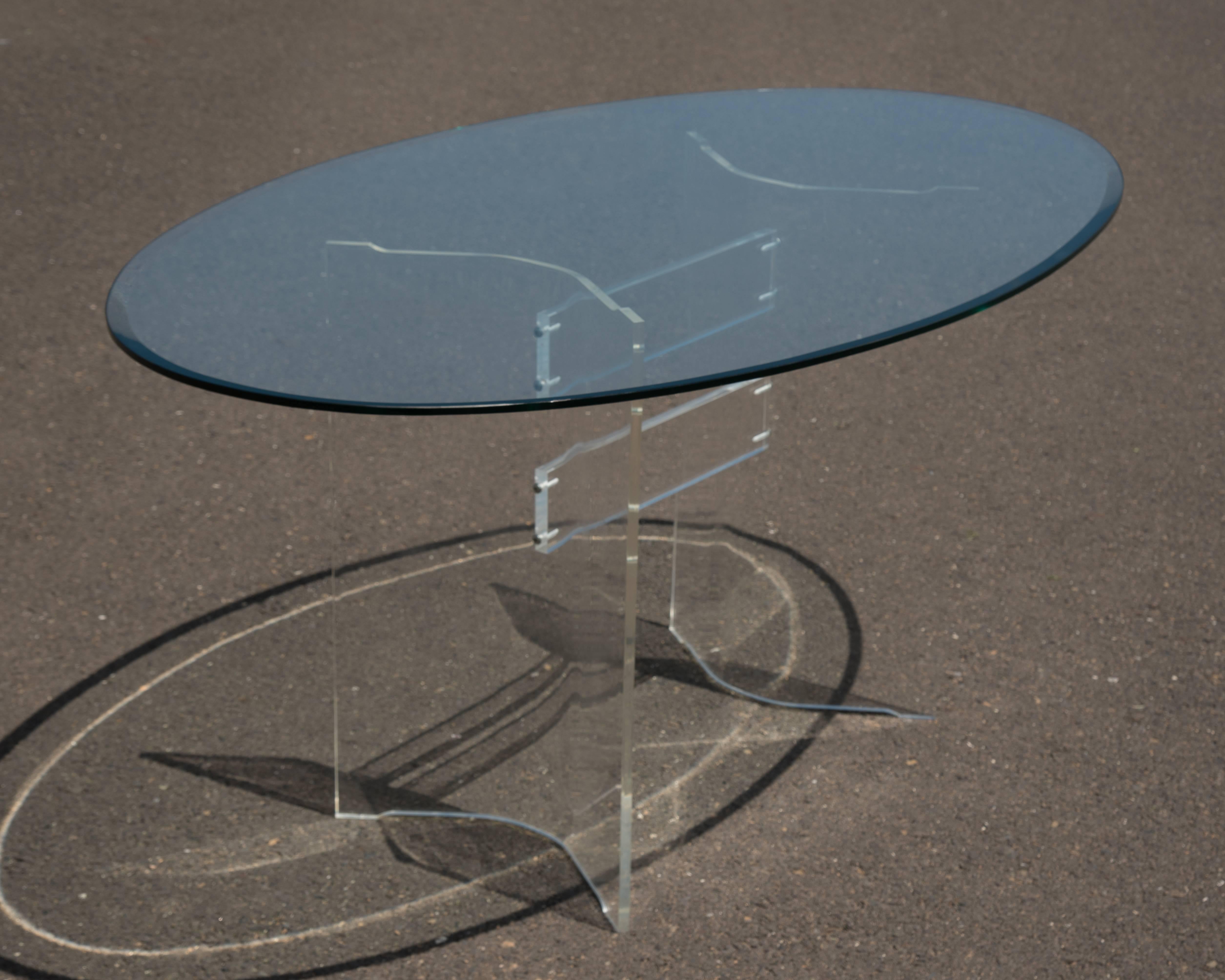 American Mid-Century Modern Transparent Lucite and Glass Oval Dining Table Desk