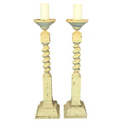 Pair of Monumental 19th Century French Wood Church Altar Candlesticks