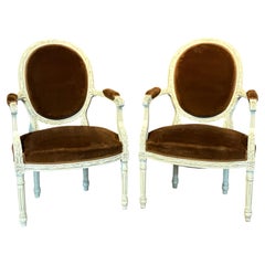 Pair of 19th Century French Louis XVI Carved and Painted Armchairs