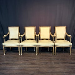 Set of Four Antique French Louis XVI Carved Giltwood Fauteuil Armchairs