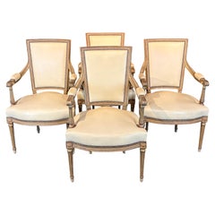 Set of Four Antique French Louis XVI Carved Giltwood Fauteuil Armchairs