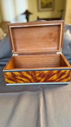 Wunderschöne, einzigartige, von einem Künstler gefertigte Dekorationsbox in Schildpattoptik mit Feder und Tinte