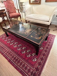 Elegant Chinoiserie Black & Gold Lacquer Coffee Table