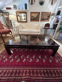 Elegant Chinoiserie Black & Gold Lacquer Coffee Table