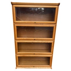 Vintage 4 Tier Barrister Golden Oak & Glass Front Cabinet