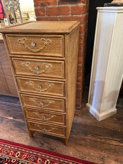 Charming Nantucket Antique Wicker Multi Drawer Tall Chest Commode