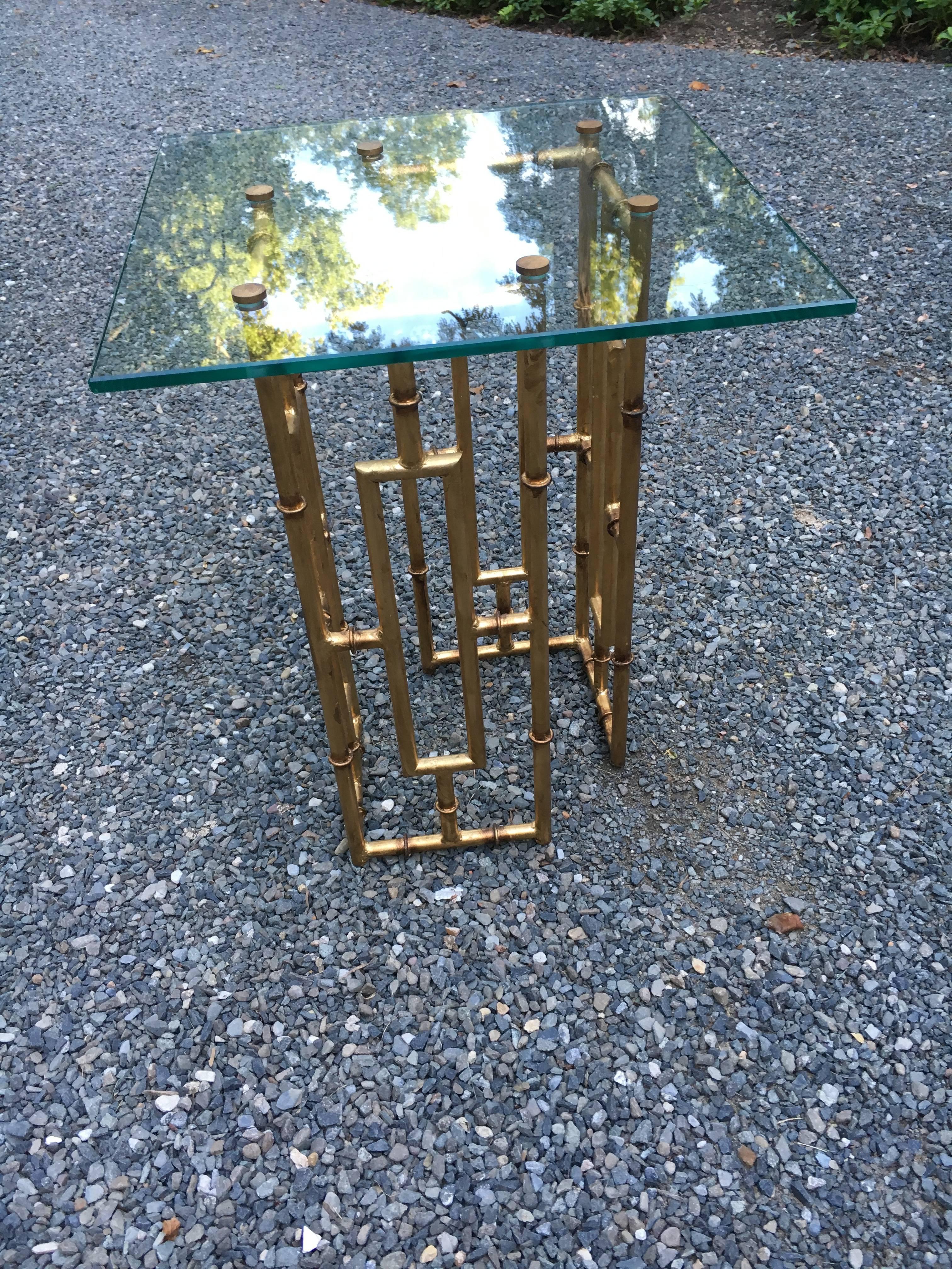 Hollywood Regency Pair of Gilded Faux Bamboo Side Tables