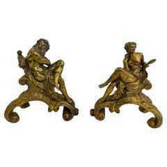 Pair of Impressive Very Large Antique Bronze Figural Andirons