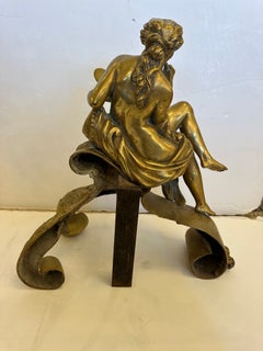 Pair of Impressive Very Large Antique Bronze Figural Andirons