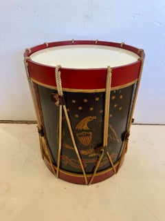 Sensational Antique Drum End Table with Milk Glass Top