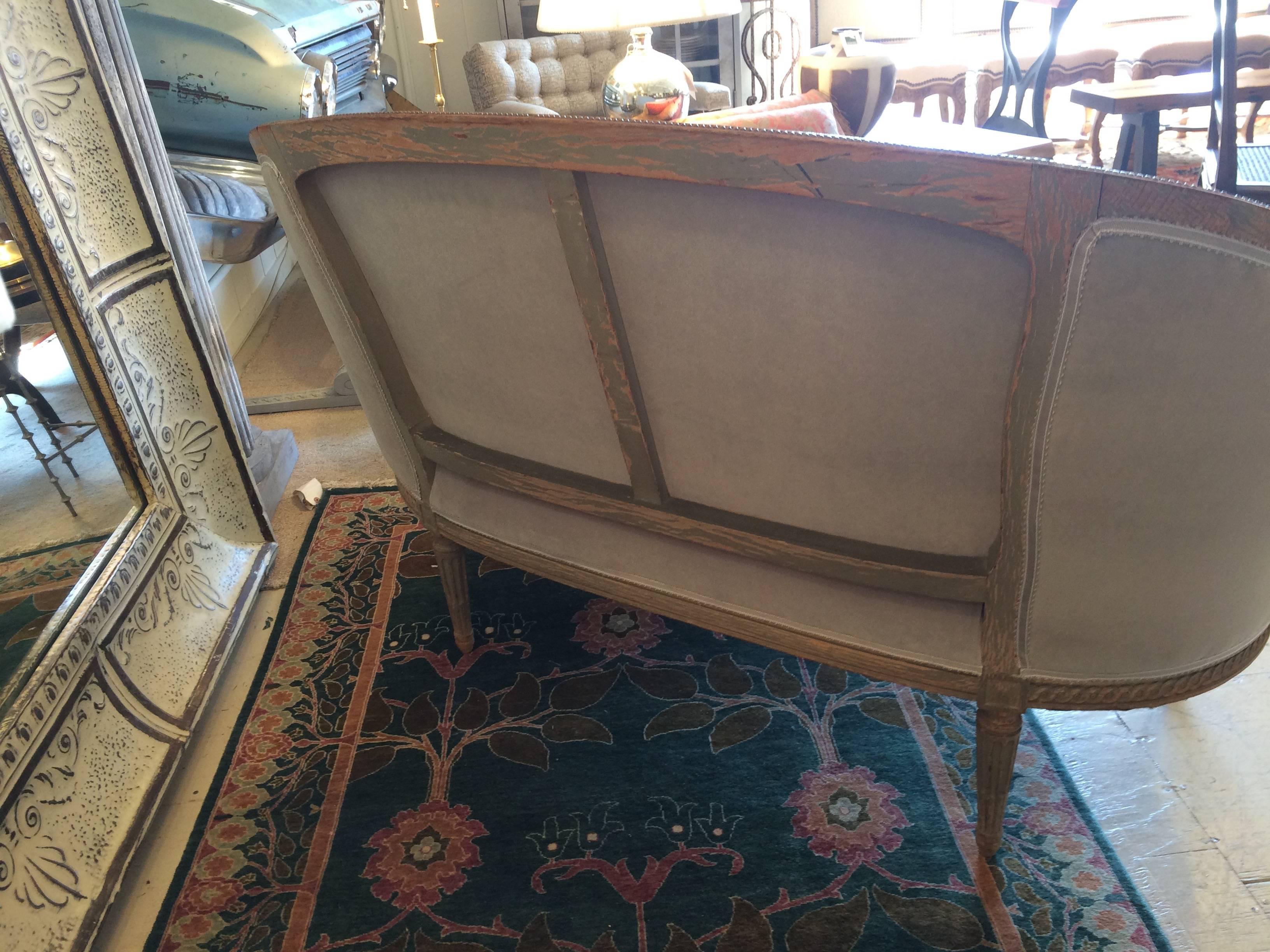 Mid-20th Century Romantic Vintage Carved Wood and Velvet French Loveseat