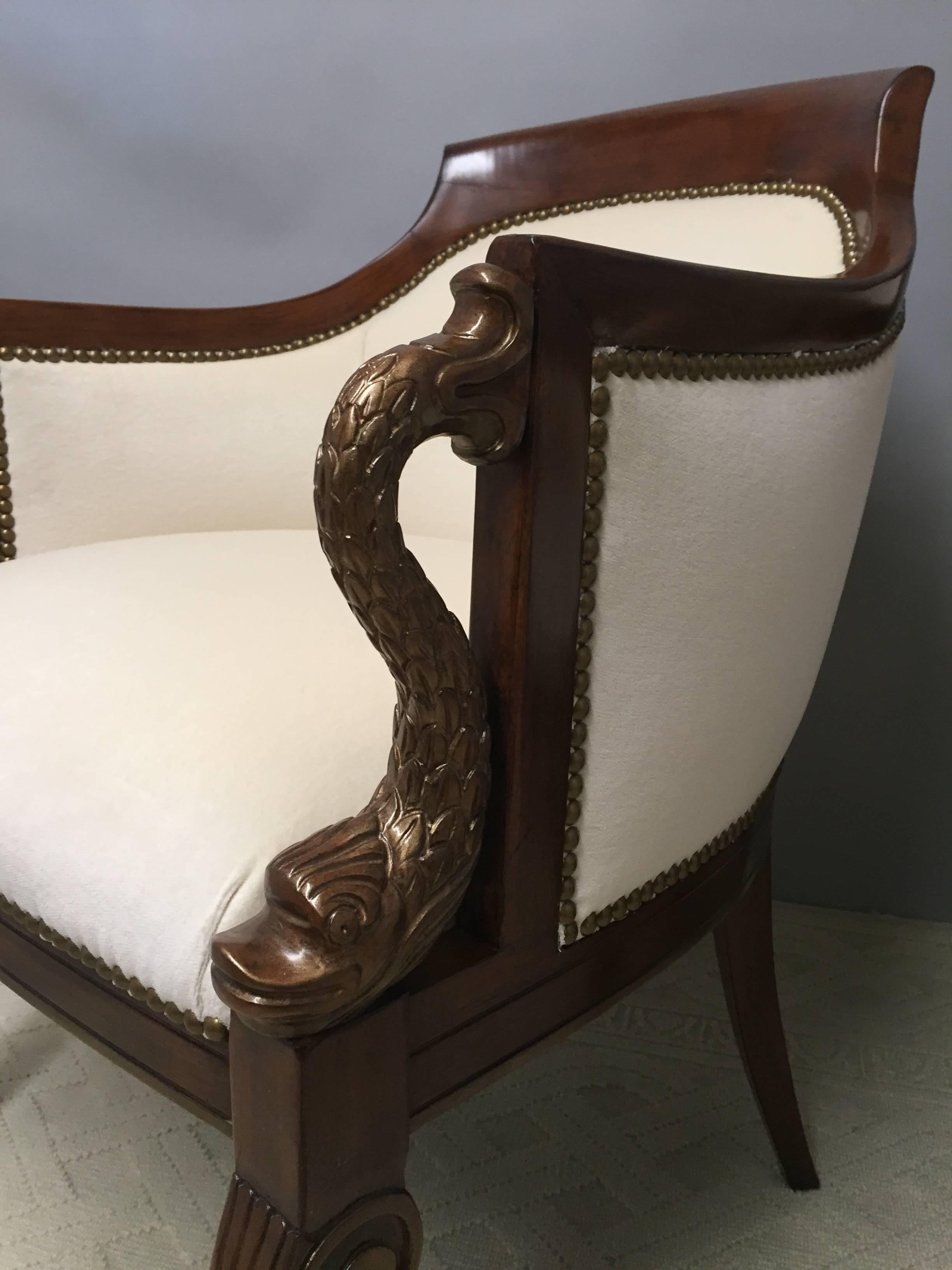 Superb Pair of Italian Mahogany and Cream Velvet Tub Chairs 2