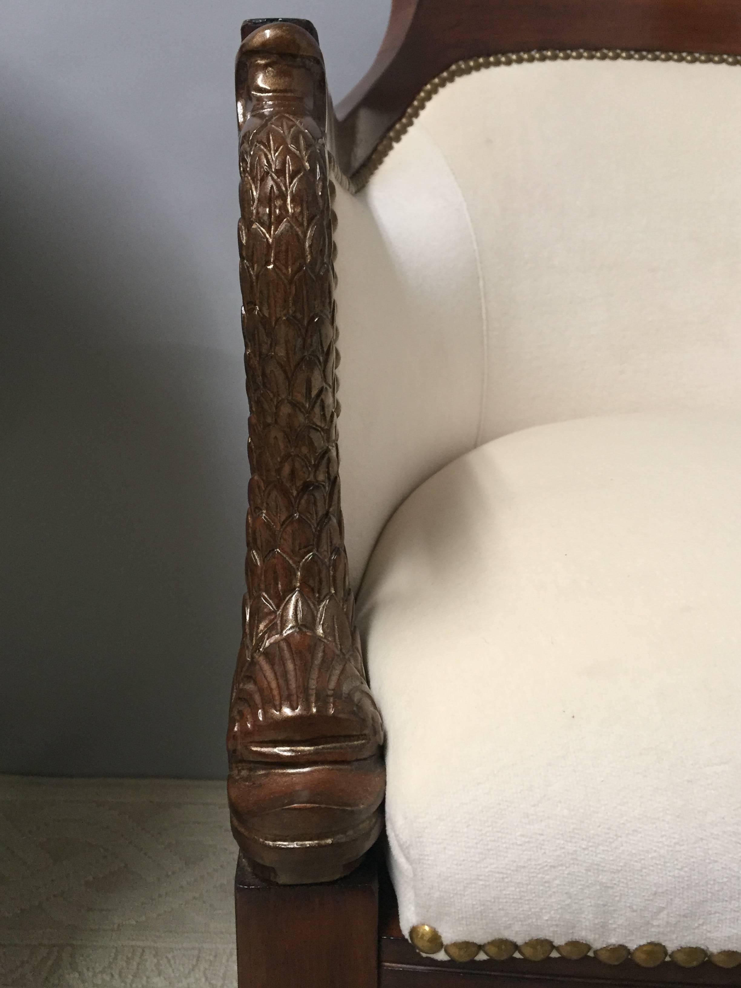 Superb Pair of Italian Mahogany and Cream Velvet Tub Chairs In Excellent Condition In Hopewell, NJ