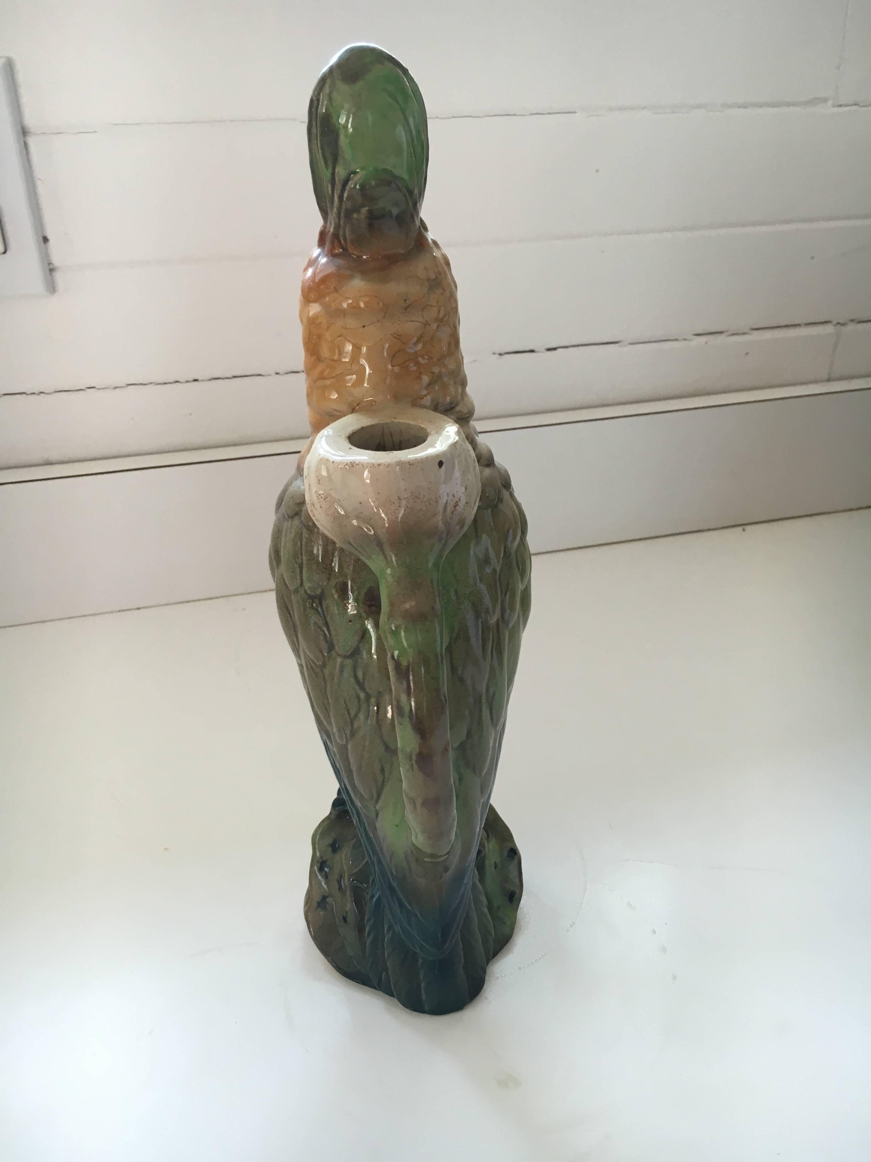 French Antique St. Clement Majolica Parrot Pitcher