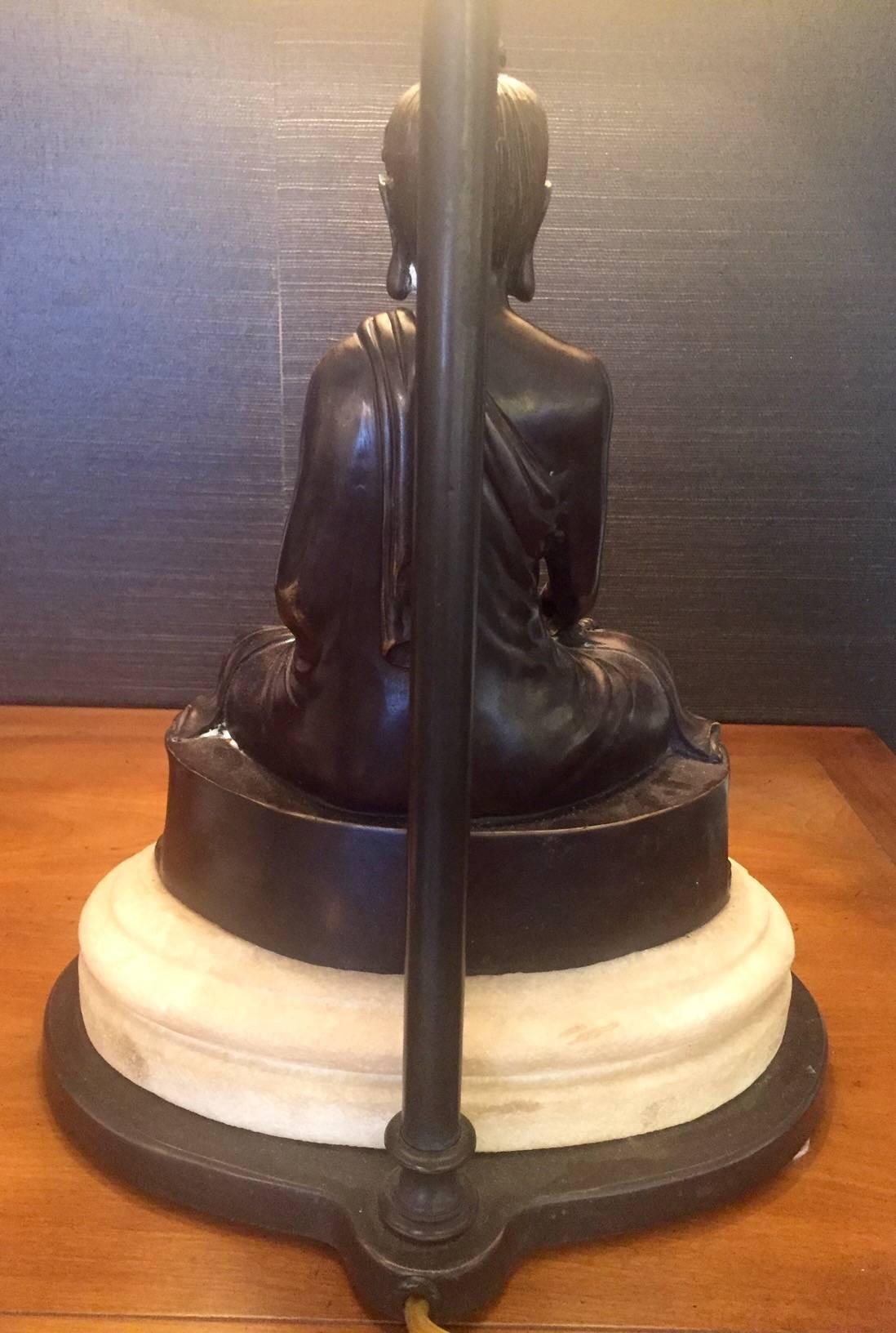 Superb Sculptural Buddha Lamp on Stone Base In Excellent Condition In Hopewell, NJ