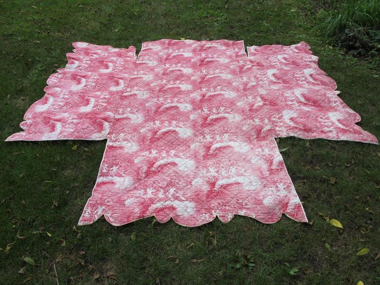 19th Century Quilted Toile Coverlet In Excellent Condition For Sale In Hopewell, NJ