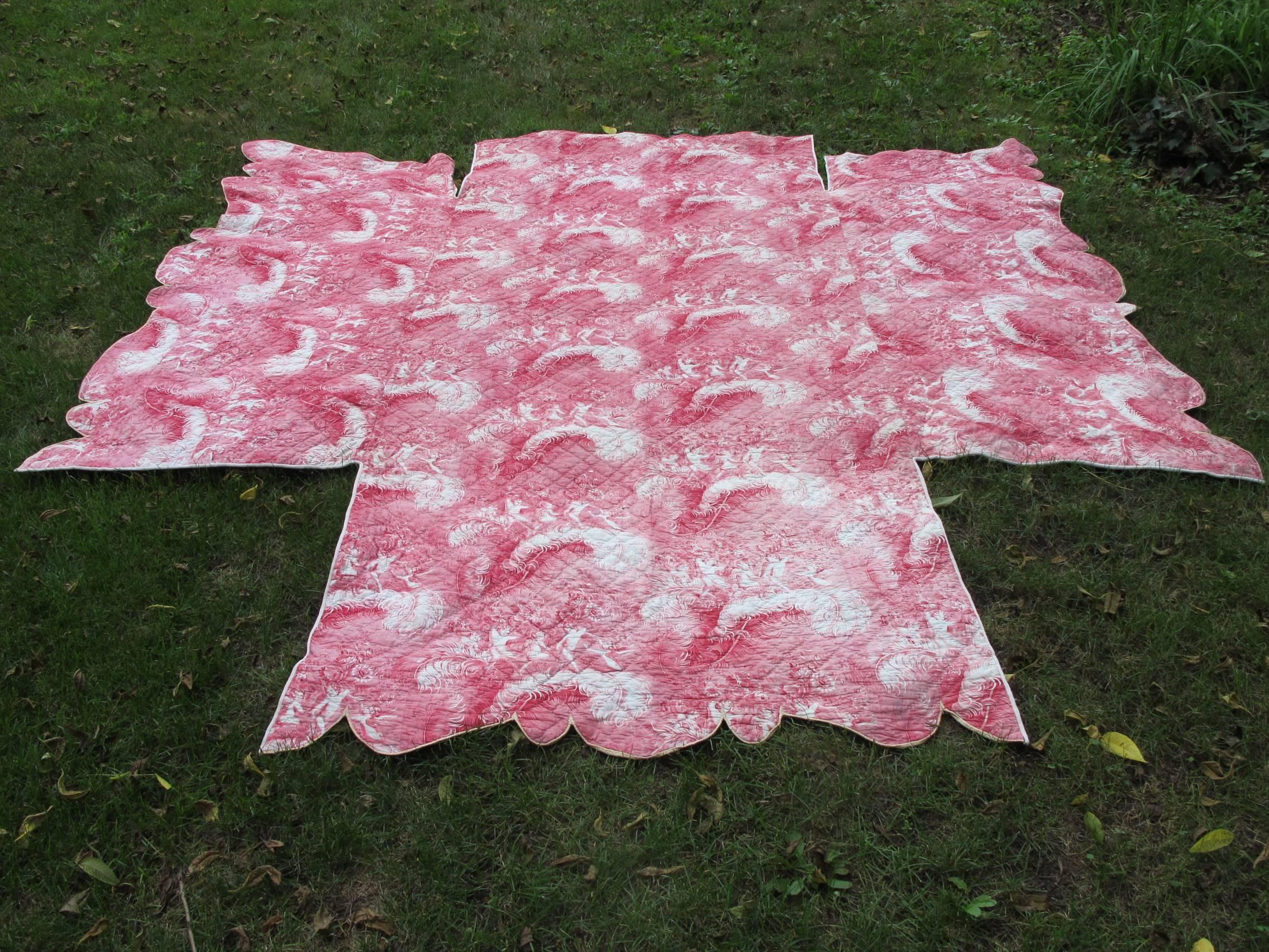 19th Century Quilted Toile Coverlet In Excellent Condition In Hopewell, NJ