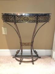 Fancy Gilt Iron and Marble Demilune Table with Matching Vertical Mirror