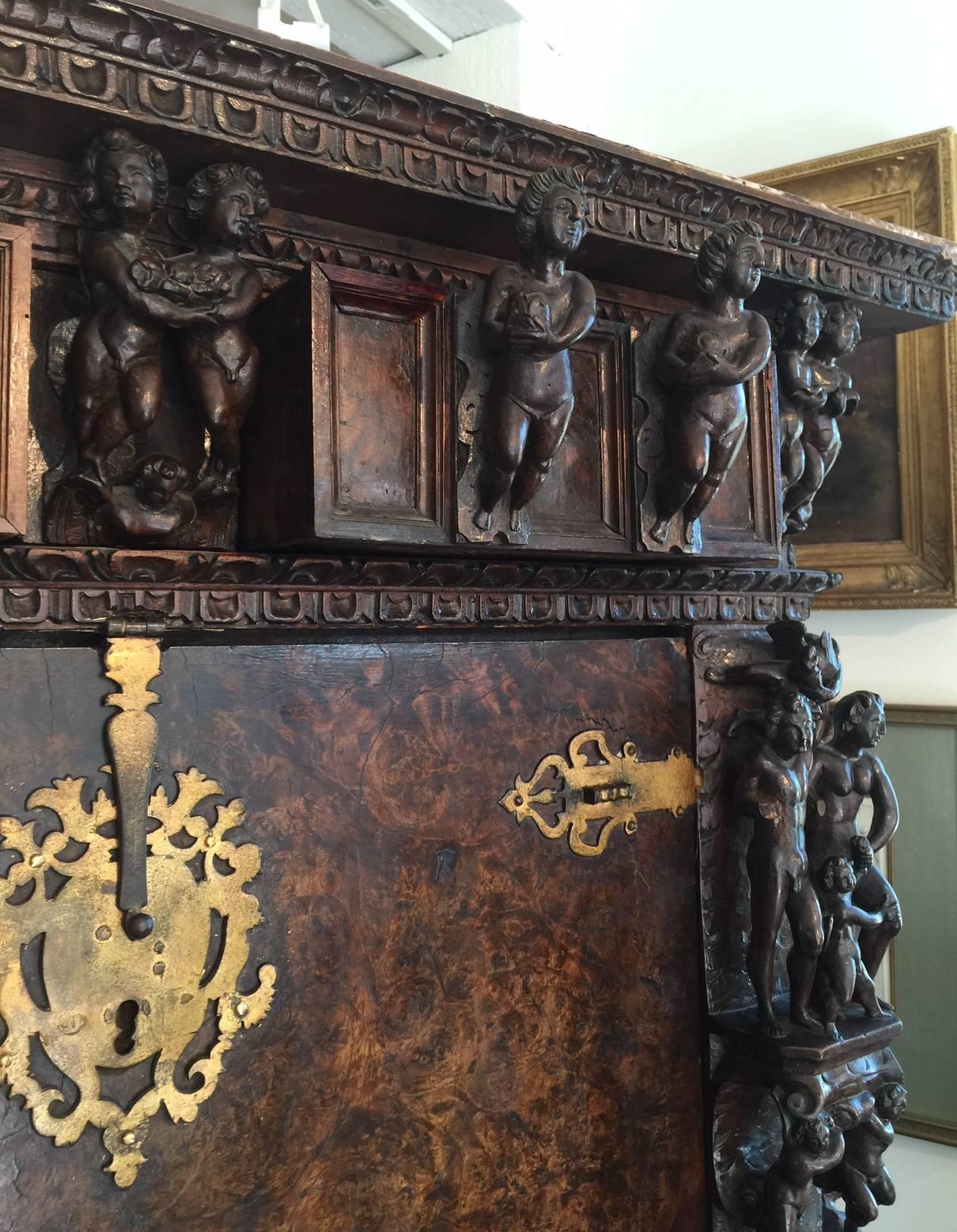 Rare Very Old Elaborately Carved Walnut Italian Court Desk 2