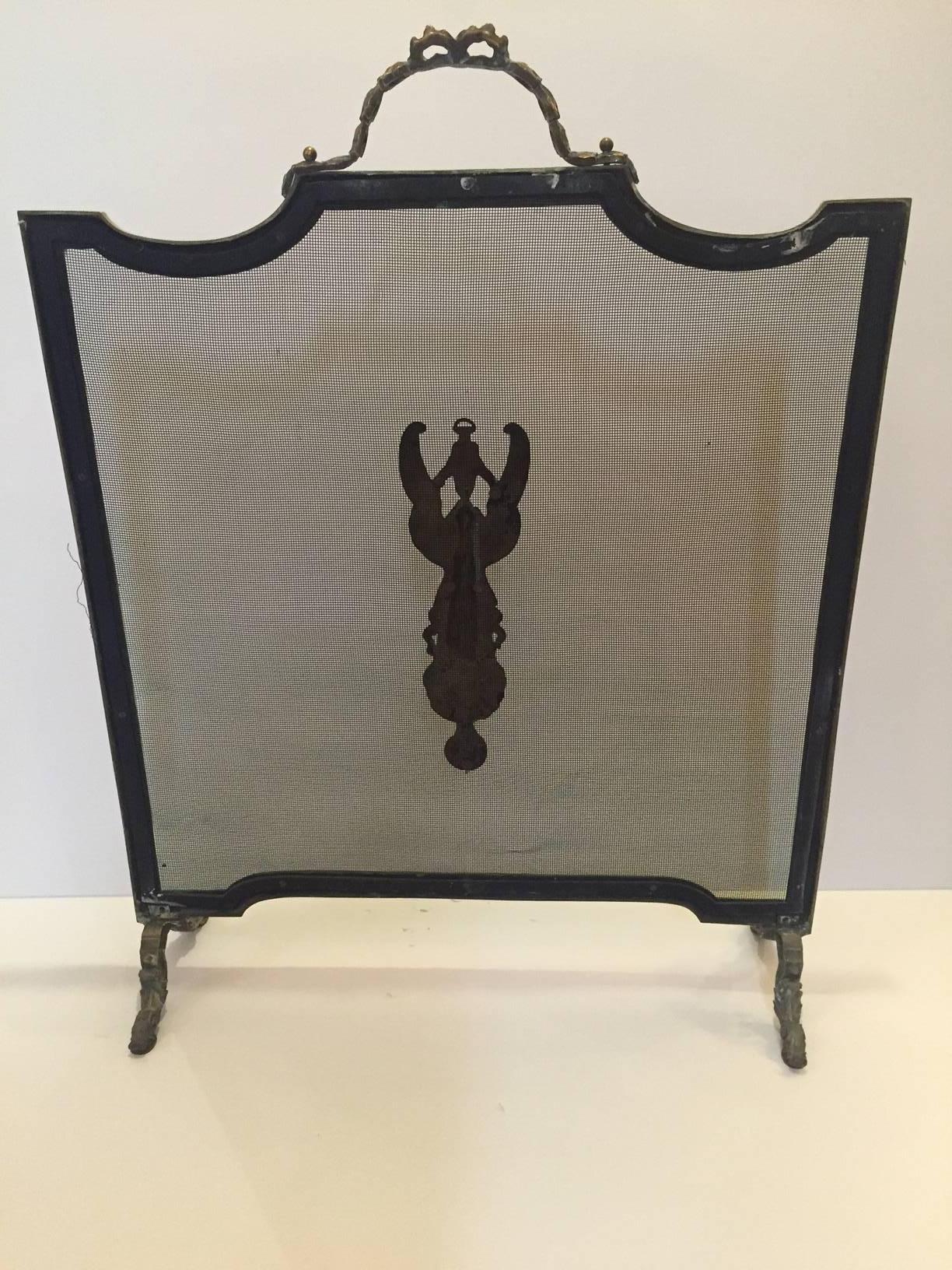 Very Elegant French Empire Bronze Standing Fireplace Screen 3