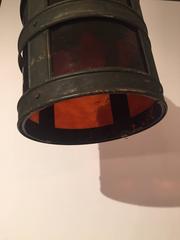 Set of Three Arts & Crafts Tole and Amber Glass Lanterns