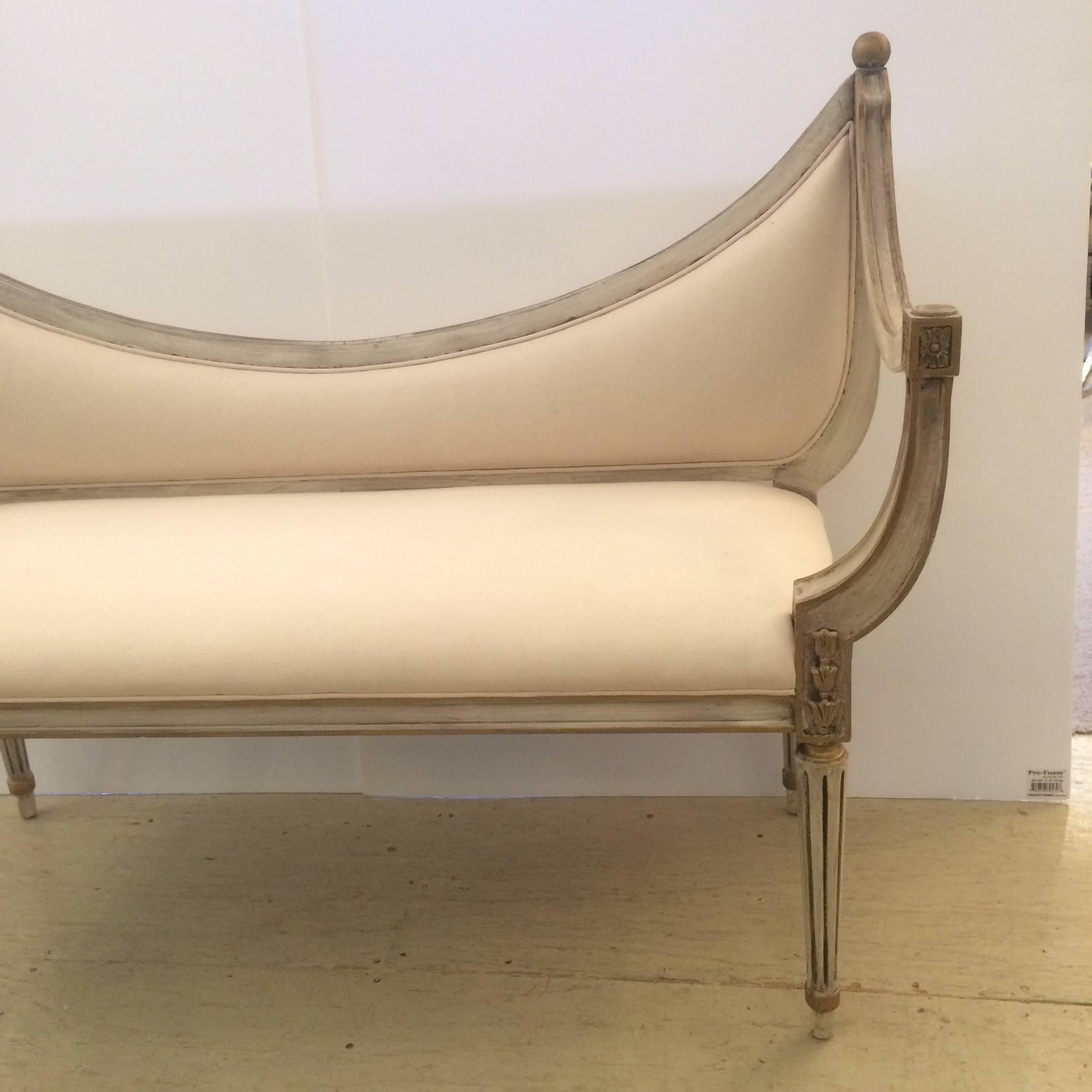 Grey and Gilded Hollywood Regency Style Settee Bench 2