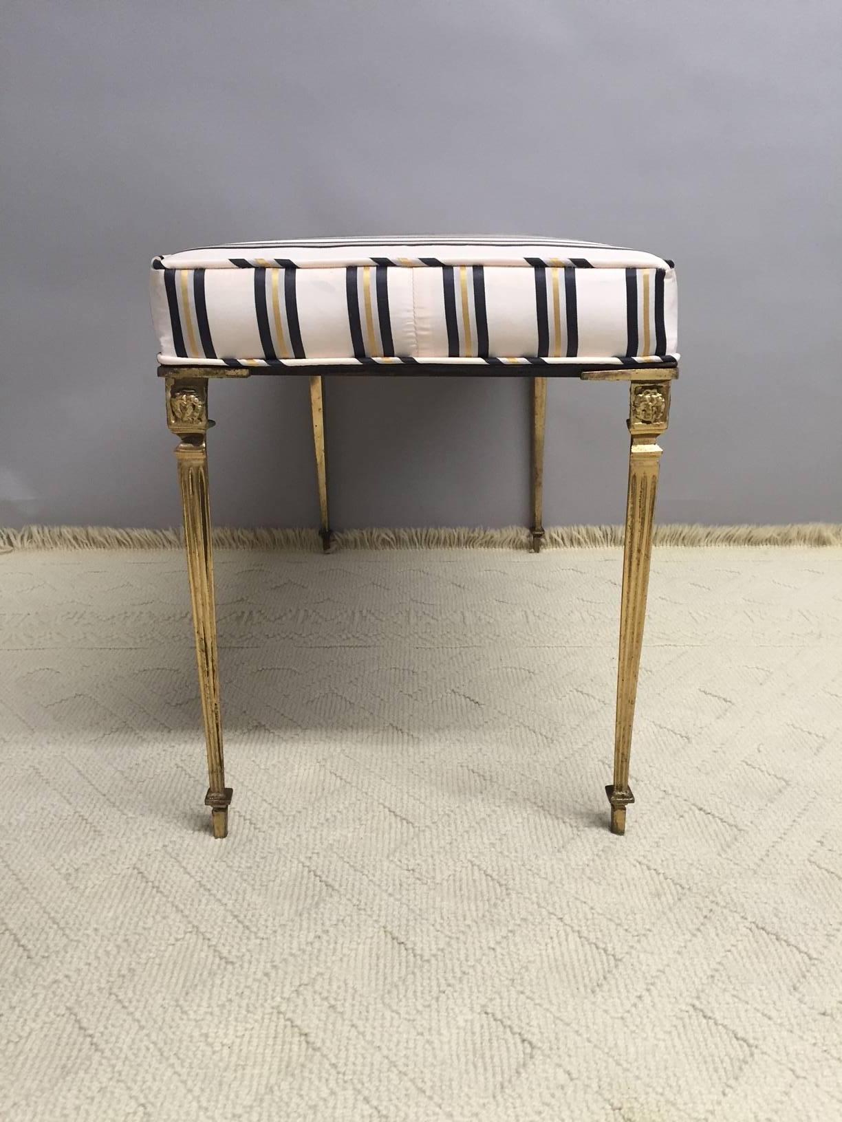 American Hollywood Regency Brass and Upholstered Bench